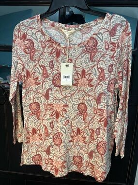 Lucky Brand Cream and Rose Paisley Floral Long-Sleeve Tee